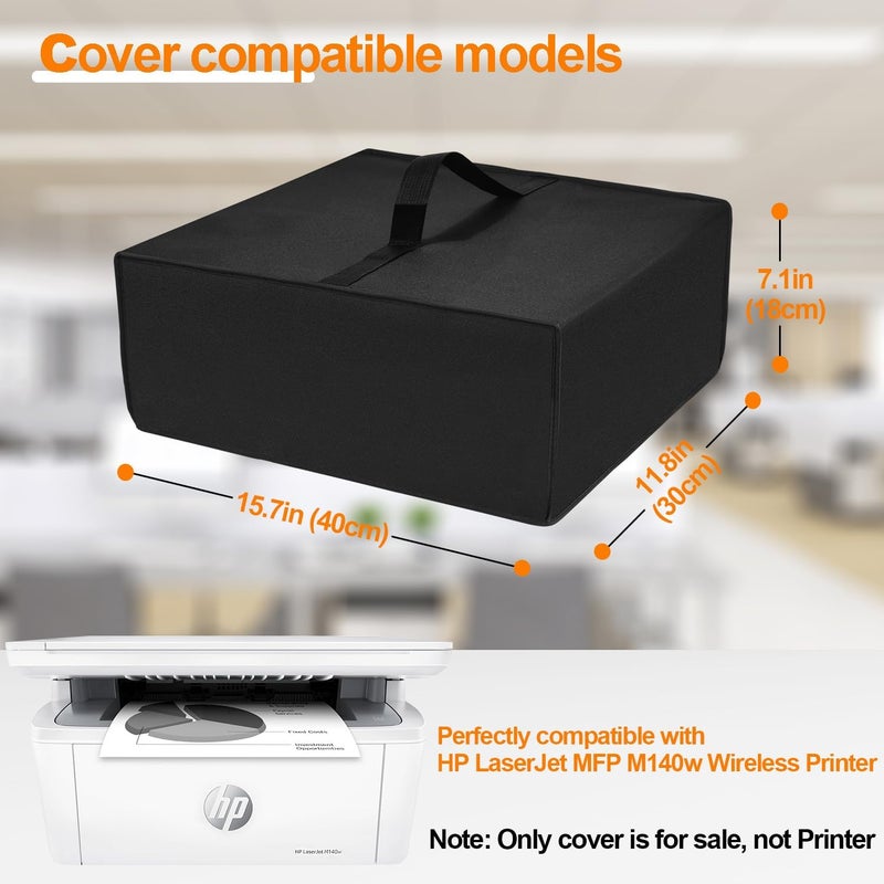 NUENSS-ROR غطاء طابعة مقاوم للماء ثقيل الوزن مضاد للكهرباء الساكنة لحماية طابعة HP LaserJet MFP M140w اللاسلكية من قماش النايلون (15.7""D×11.8""W×7.1""H)، أسود - Image 3